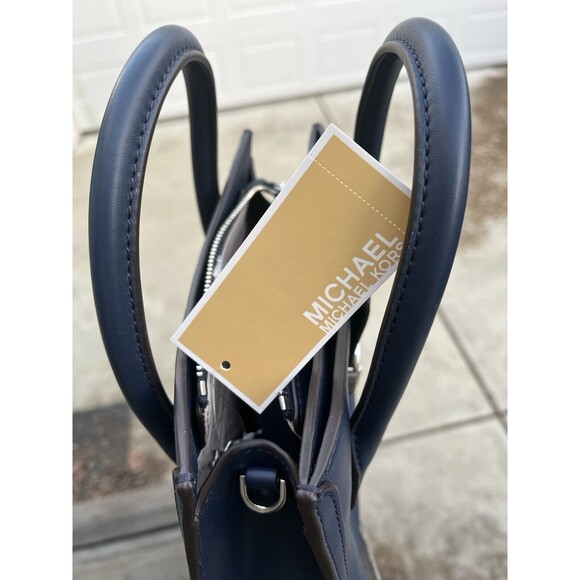 NWT Michael Kors Gabby Small Navy Faux Leather Top Zip Satchel Crossbody Purse - Picture 9 of 9